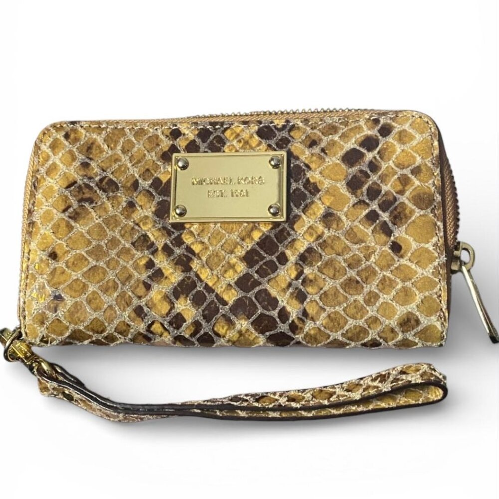 MICHAEL KORS - GUNMETAL TAN PYTHON EMBOSSED LEATH… - image 1